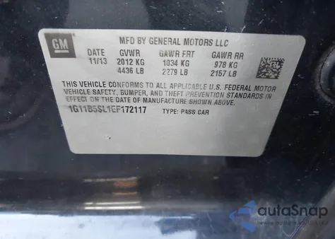 2014 Chevrolet Malibu 1Ls из США, поврежденный, VIN 1G11B5SL1EF172117